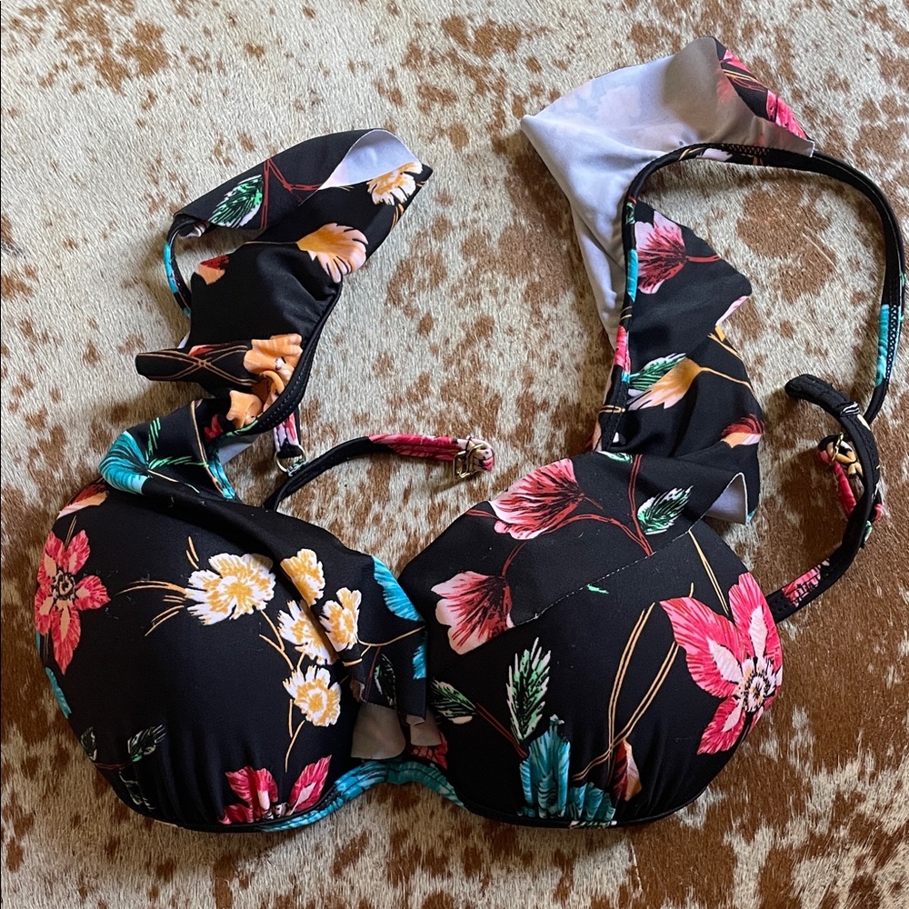 Floral Black Bikini Top